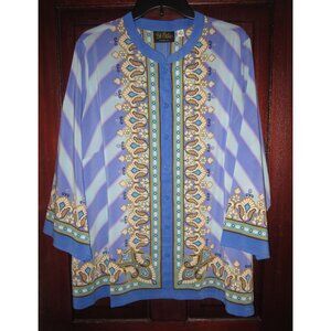 Bob Mackie Wearable Art Plus New Sz 2X Button Blouse Shirt Top Floral Print Blue